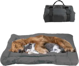 YOFANG Outdoor Travel Dog Bed,Portable Crate Mat Waterproof Anti-Slip, Kennel Pad Washable,Pet Camping Beds Ripstop 1600D Nylon Fabric,Easy to Clean for for Large Medium Dogs or Cats,47"x32" Grey