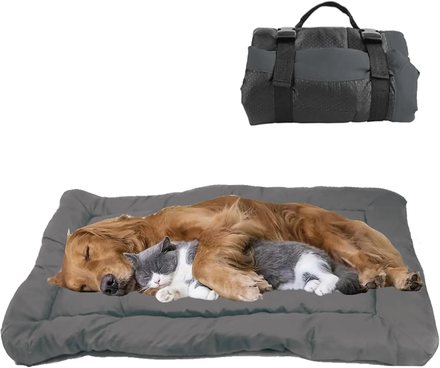 YOFANG Outdoor Travel Dog Bed,Portable Crate Mat Waterproof Anti-Slip, Kennel Pad Washable,Pet Camping Beds Ripstop 1600D Nylon Fabric,Easy to Clean for for Large Medium Dogs or Cats,47"x32" Grey