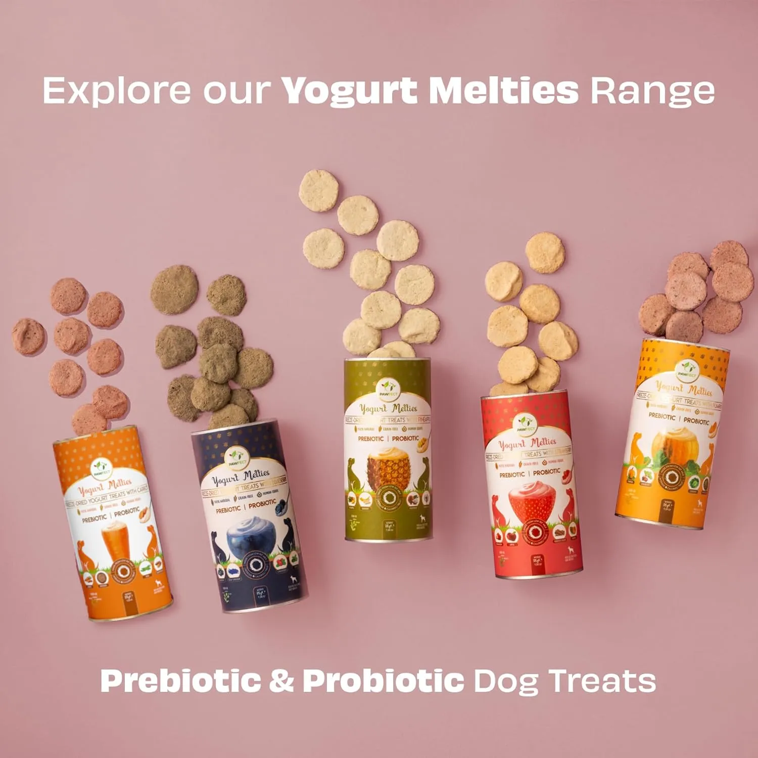 Yogurt Melties Pre and Probiotic Dog Treats - Strawberry | Healthy Gut | Low Calories | Grain & Gluten Free| Also use as reward or Training Treats (1.34oz)