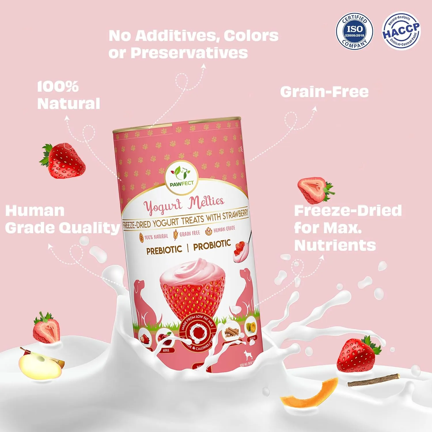 Yogurt Melties Pre and Probiotic Dog Treats - Strawberry | Healthy Gut | Low Calories | Grain & Gluten Free| Also use as reward or Training Treats (1.34oz)
